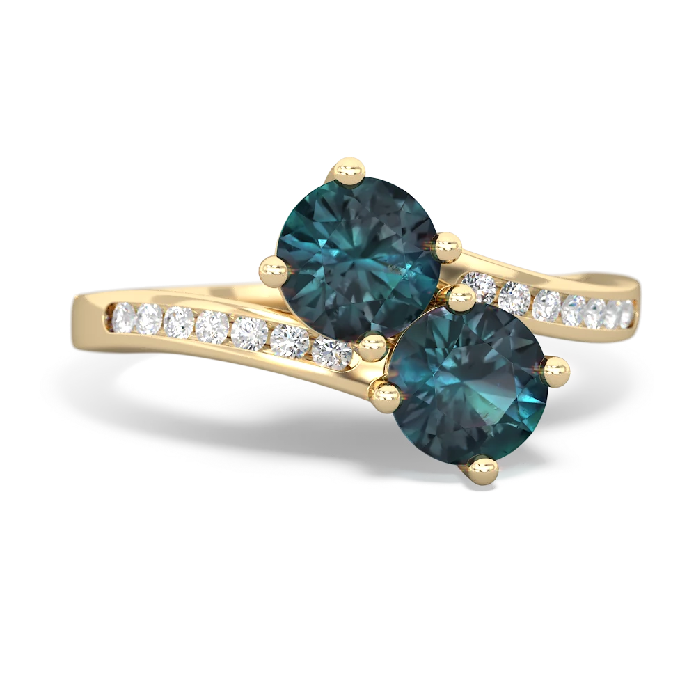 Alexandrite Channel Set Two Stone 14K Yellow Gold ring R5303