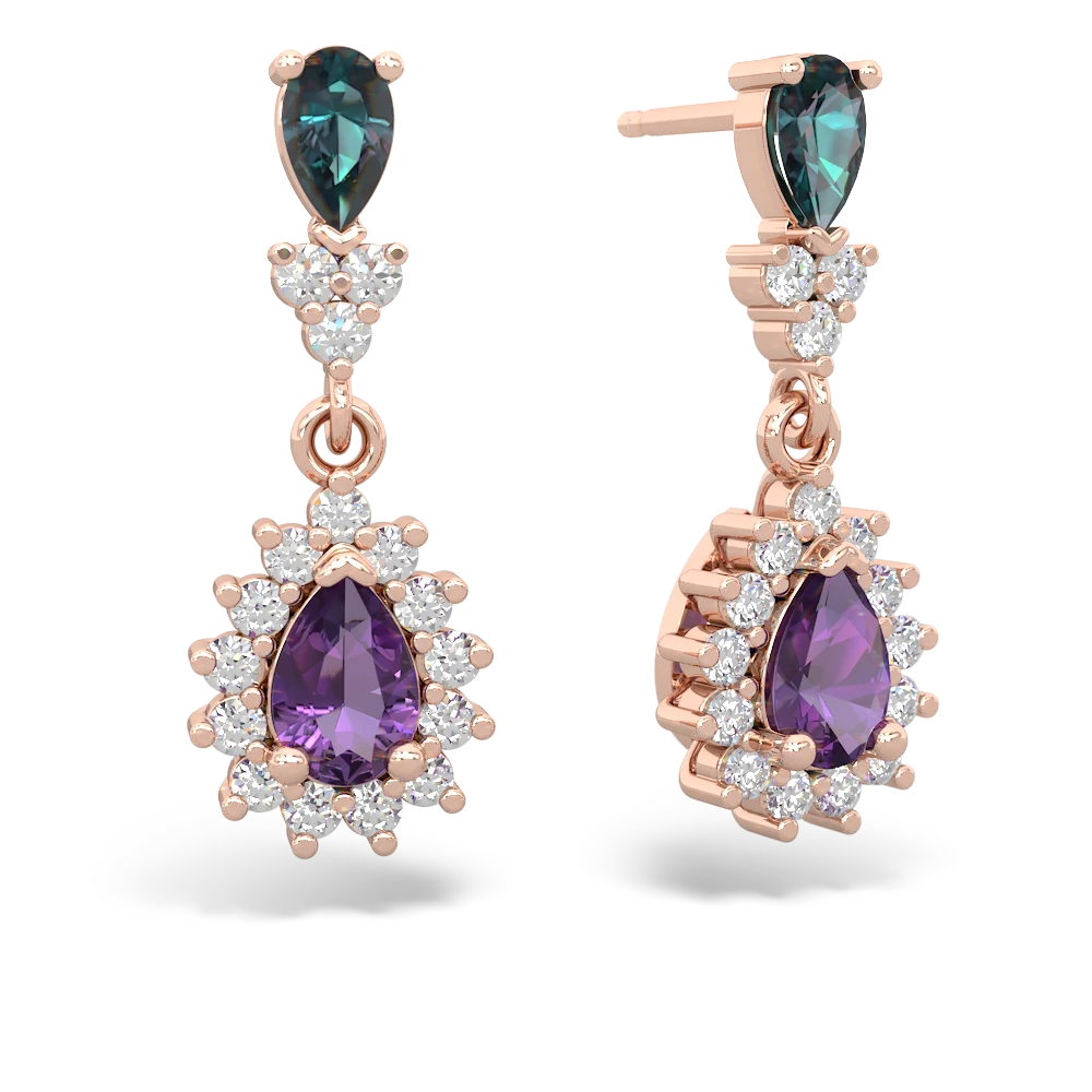 Alexandrite Halo Pear Dangle 14K Rose Gold earrings E1882