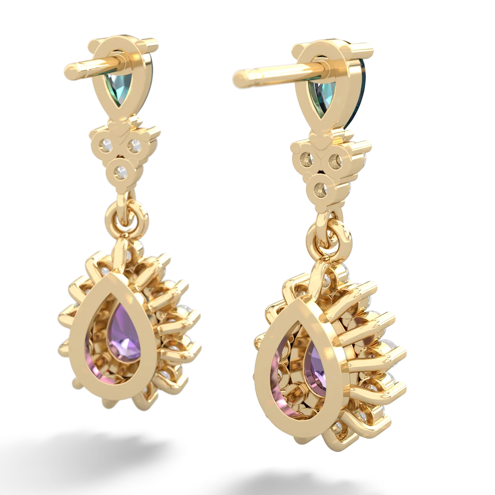 Alexandrite Halo Pear Dangle 14K Yellow Gold earrings E1882