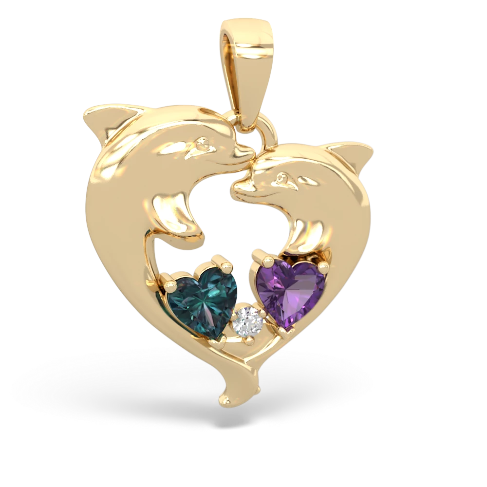 Alexandrite Dolphin Heart 14K Yellow Gold pendant P5820