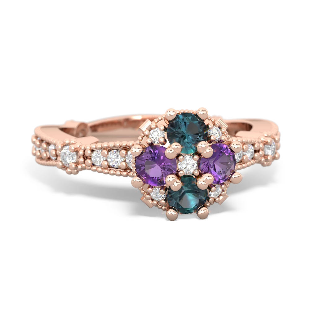 Alexandrite Sparkling Tiara Cluster 14K Rose Gold ring R26293RD