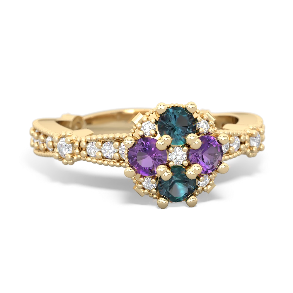 Alexandrite Sparkling Tiara Cluster 14K Yellow Gold ring R26293RD