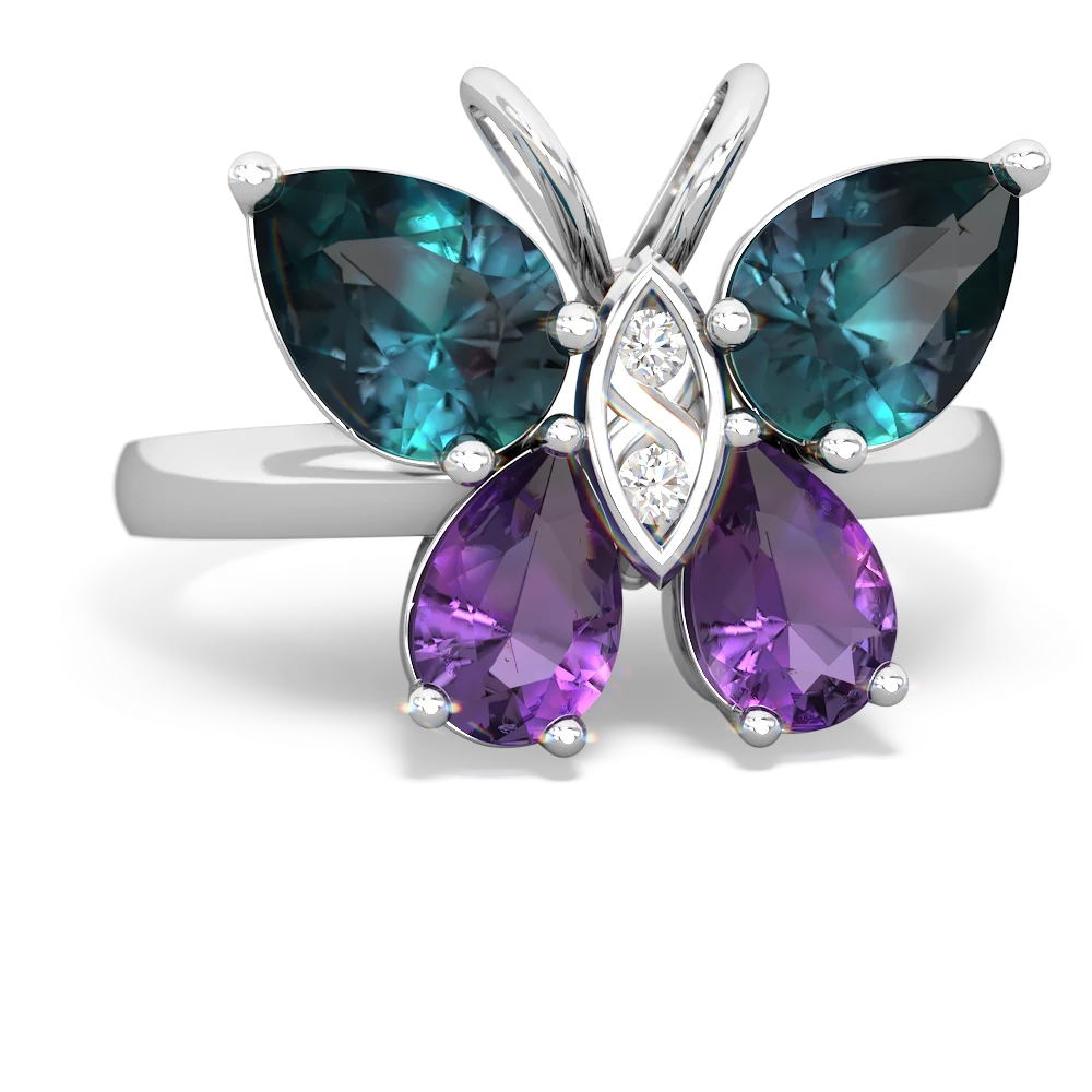 Alexandrite Butterfly 14K White Gold ring R2215