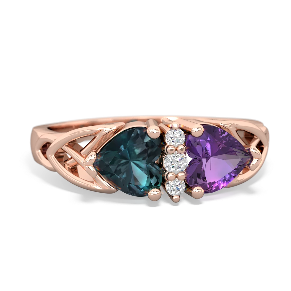 Alexandrite Celtic Knot Double Heart 14K Rose Gold ring R5040