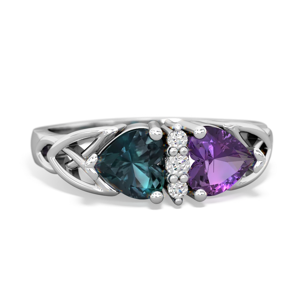 Alexandrite Celtic Knot Double Heart 14K White Gold ring R5040