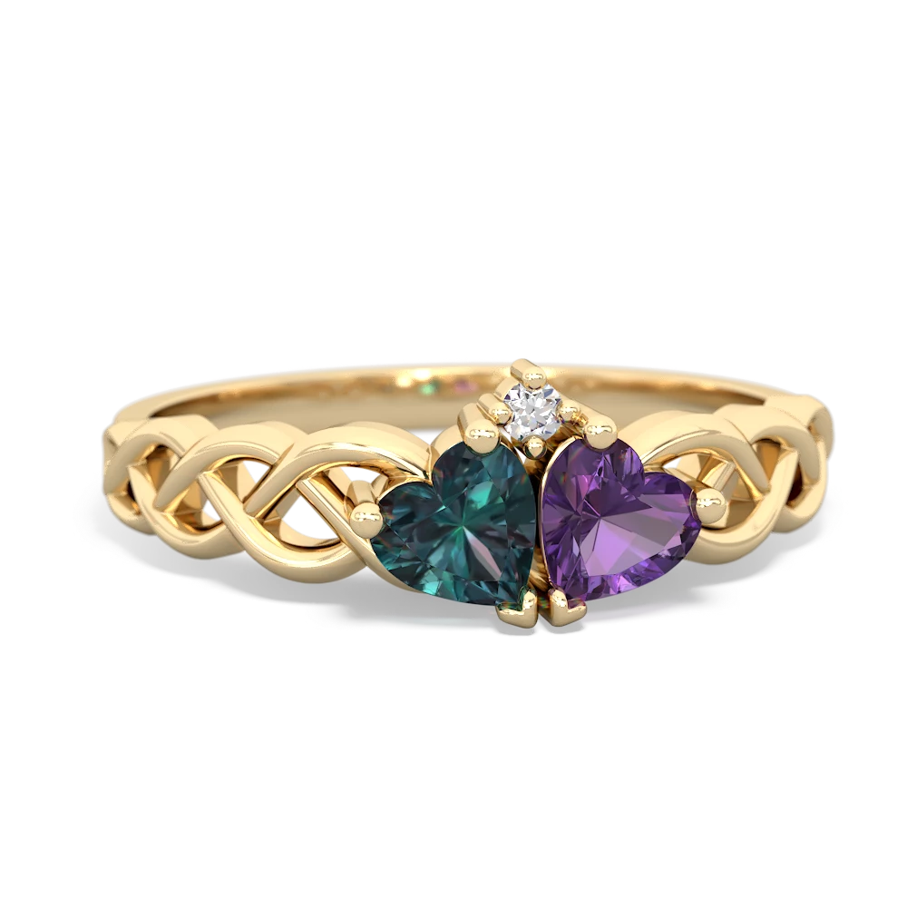 Alexandrite Heart To Heart Braid 14K Yellow Gold ring R5870