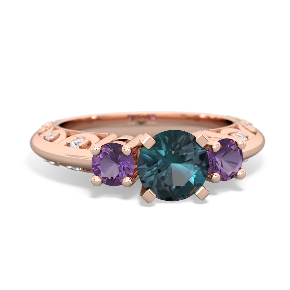 Alexandrite Art Deco Eternal Embrace Engagement 14K Rose Gold ring C2003