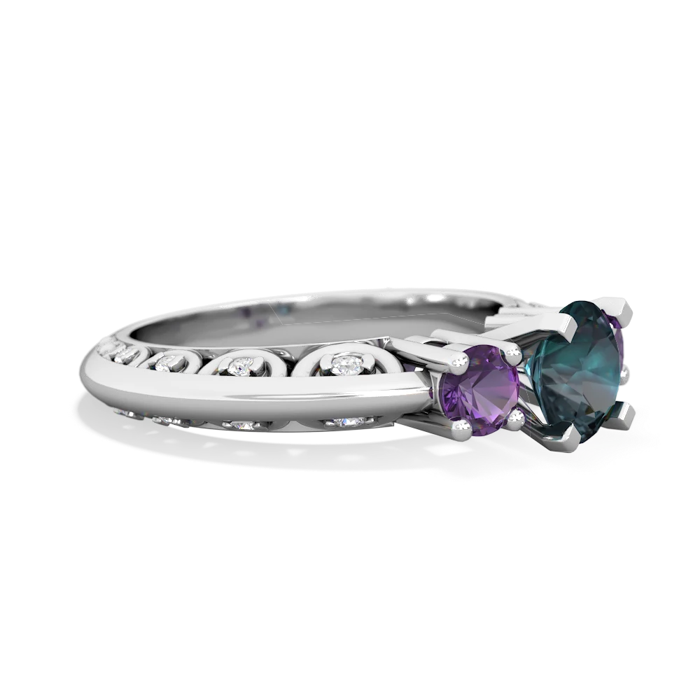 Alexandrite Art Deco Eternal Embrace Engagement 14K White Gold ring C2003