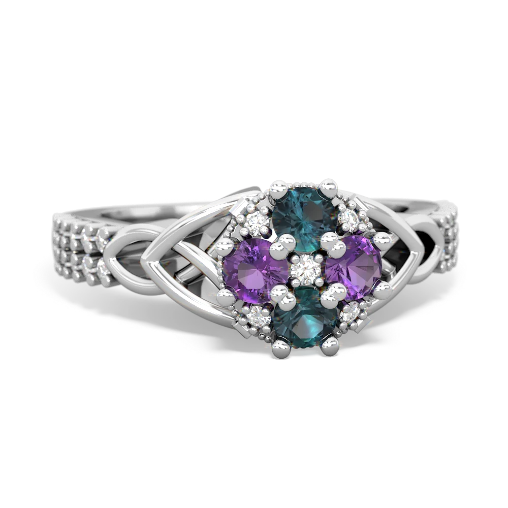 Alexandrite Celtic Knot Cluster Engagement 14K White Gold ring R26443RD