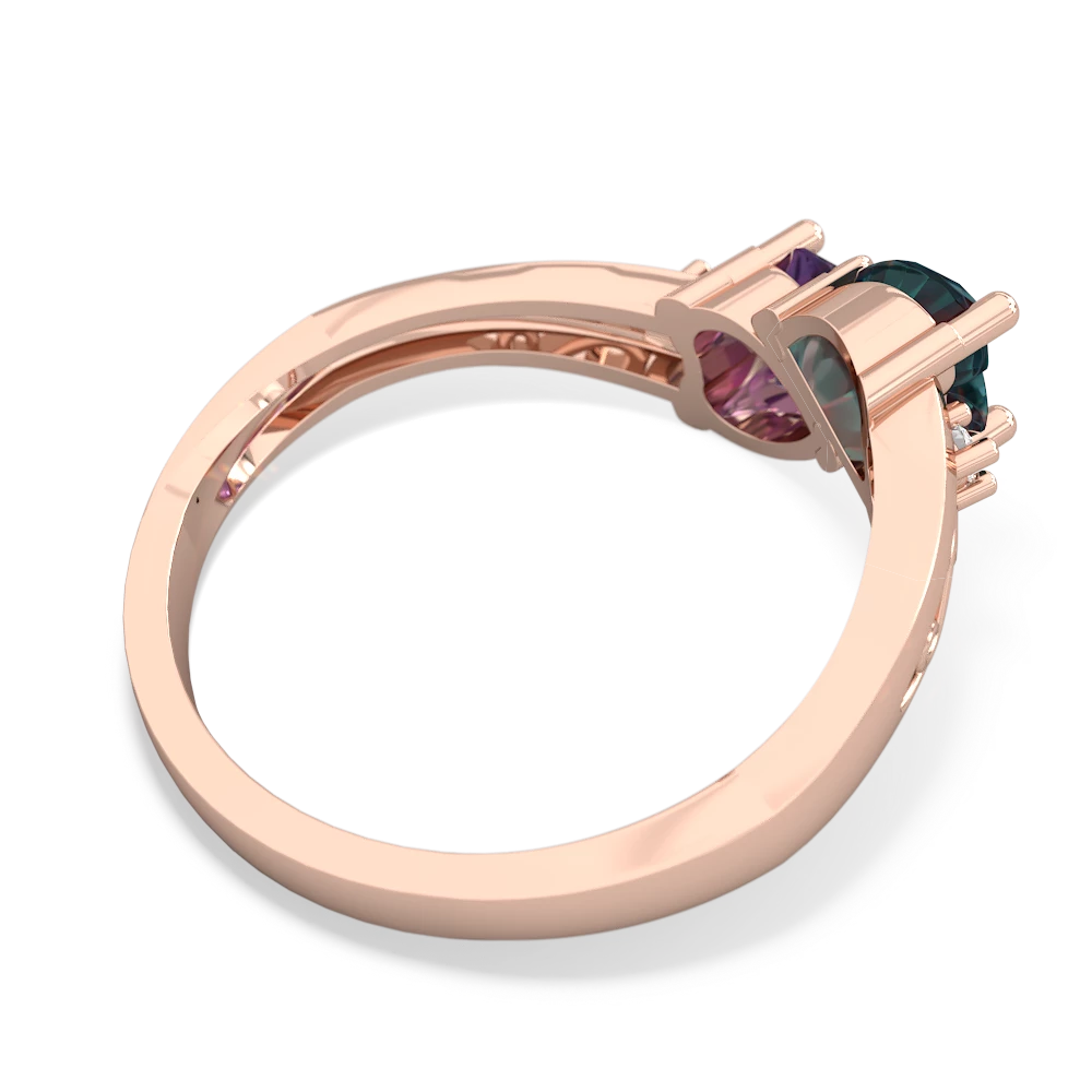 Alexandrite Snuggling Hearts 14K Rose Gold ring R2178