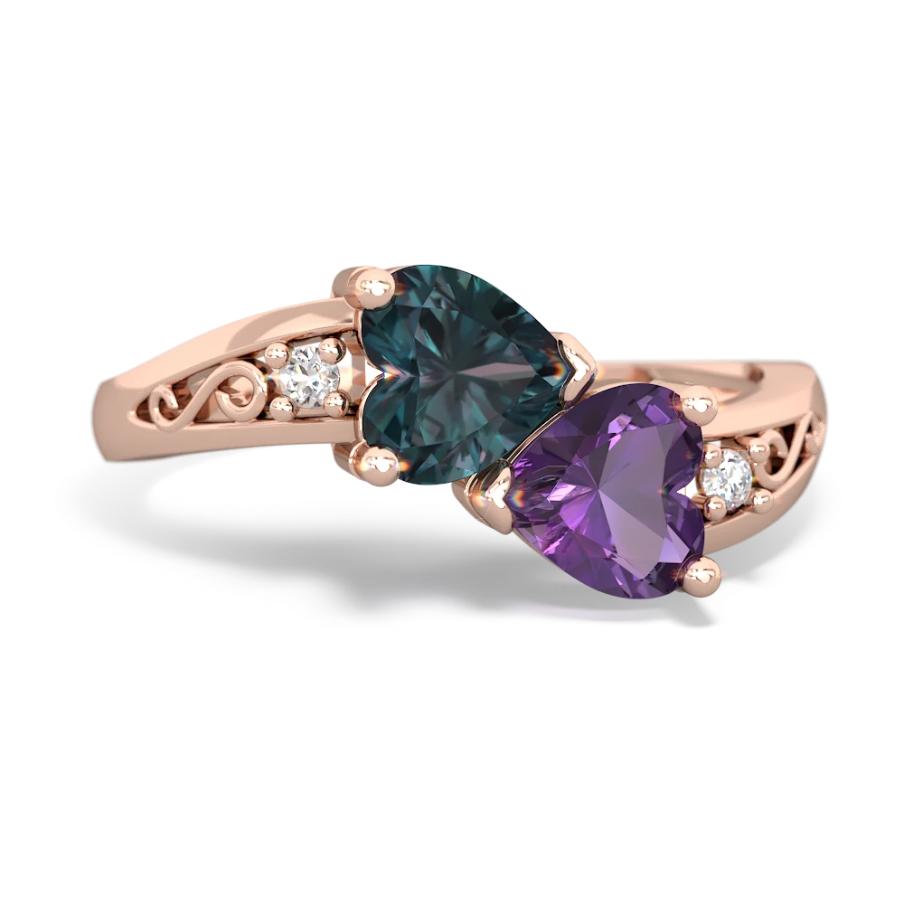 Alexandrite Snuggling Hearts 14K Rose Gold ring R2178