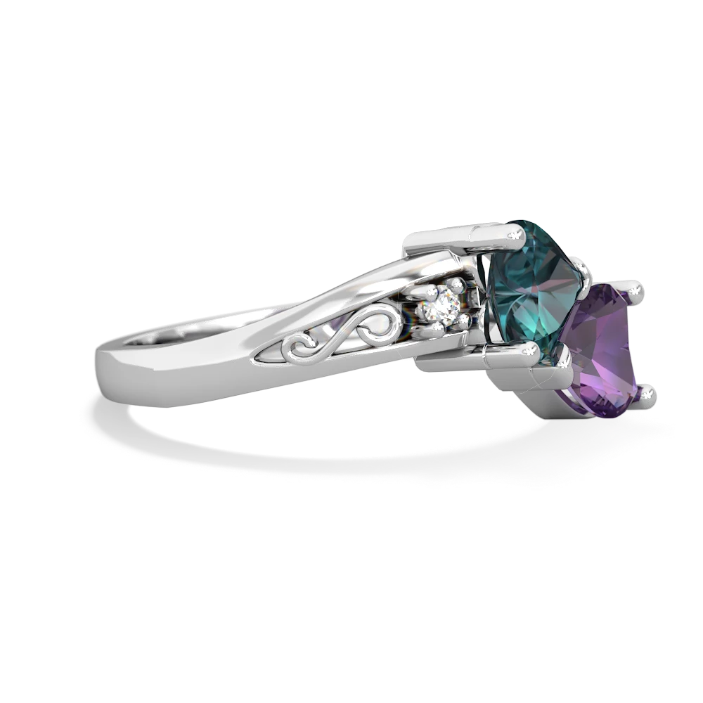 Alexandrite Snuggling Hearts 14K White Gold ring R2178