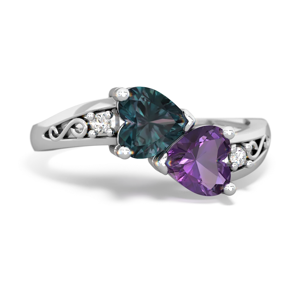 Alexandrite Snuggling Hearts 14K White Gold ring R2178