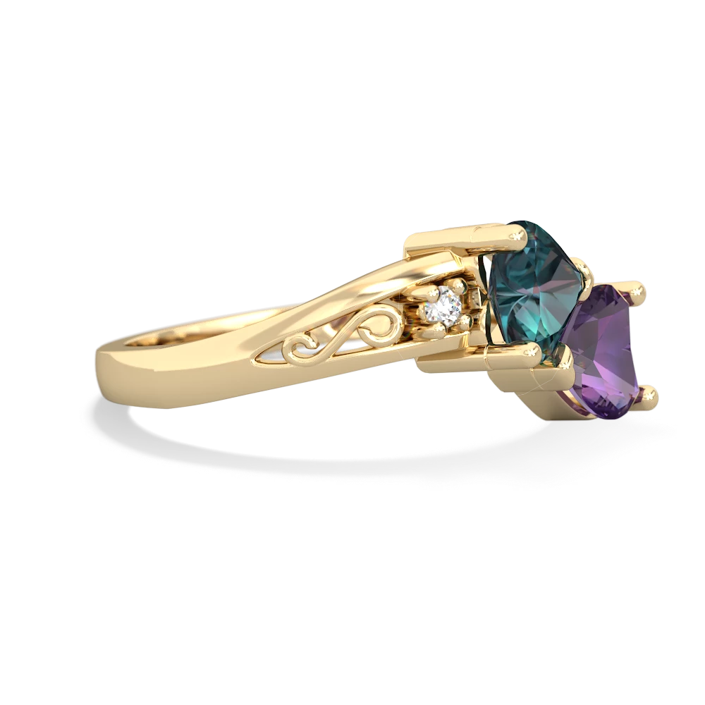 Alexandrite Snuggling Hearts 14K Yellow Gold ring R2178