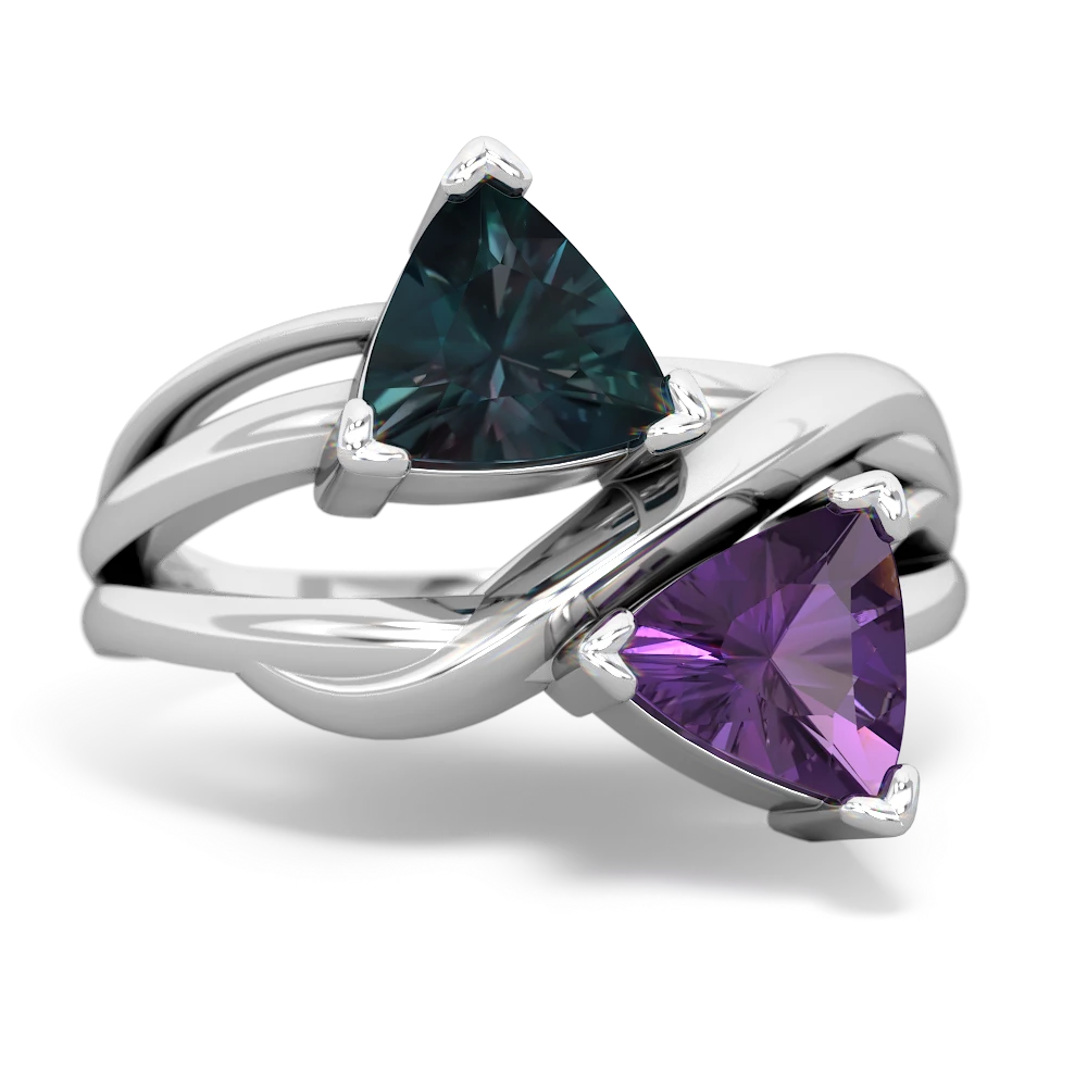 Alexandrite Split Band Swirl 14K White Gold ring R2341