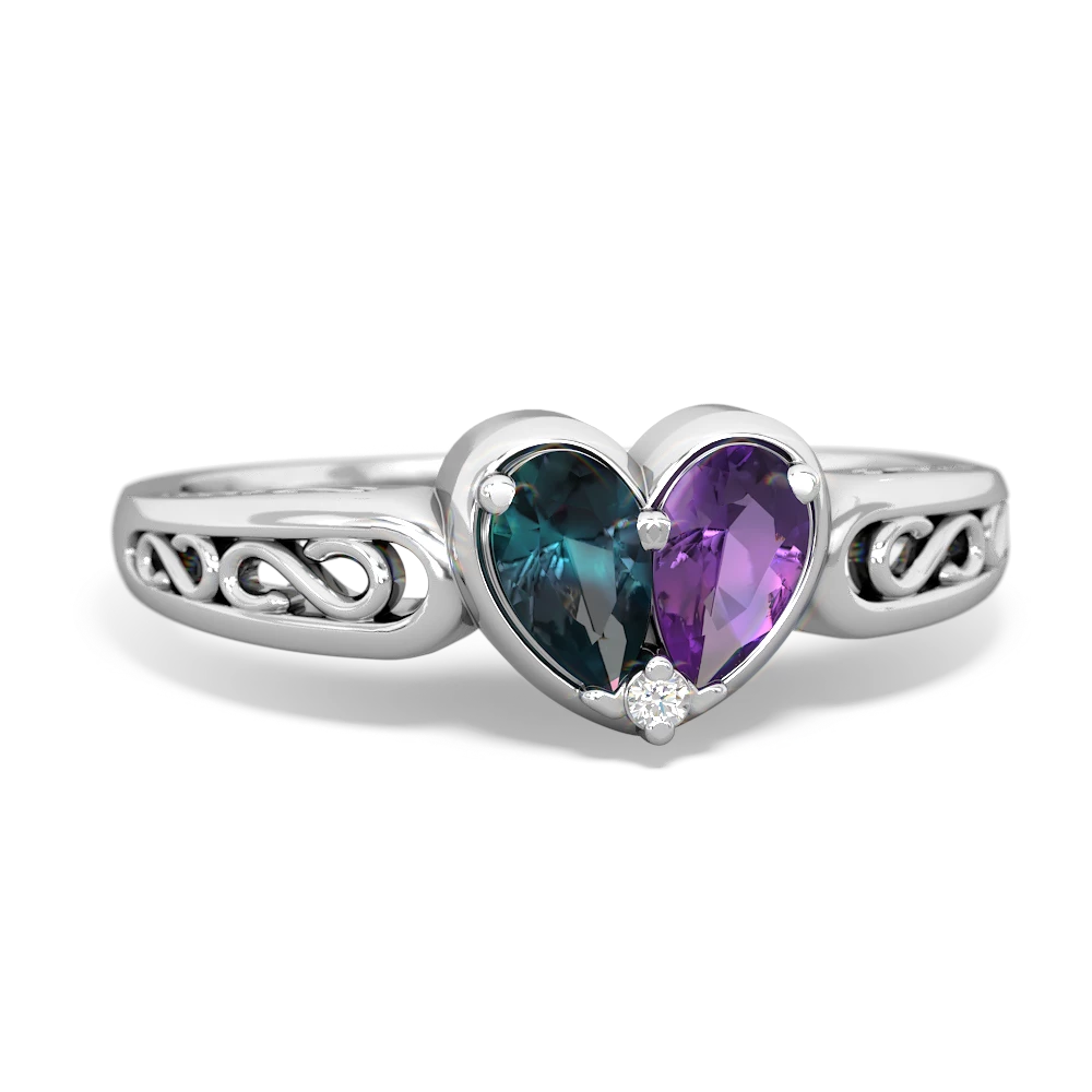 Alexandrite Filligree 'One Heart' 14K White Gold ring R5070