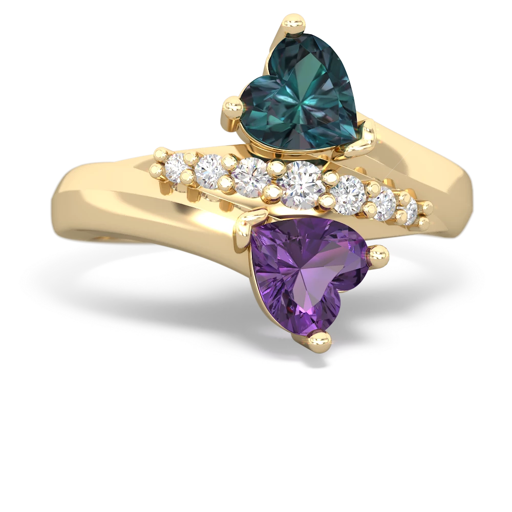 Alexandrite Heart To Heart 14K Yellow Gold ring R2064