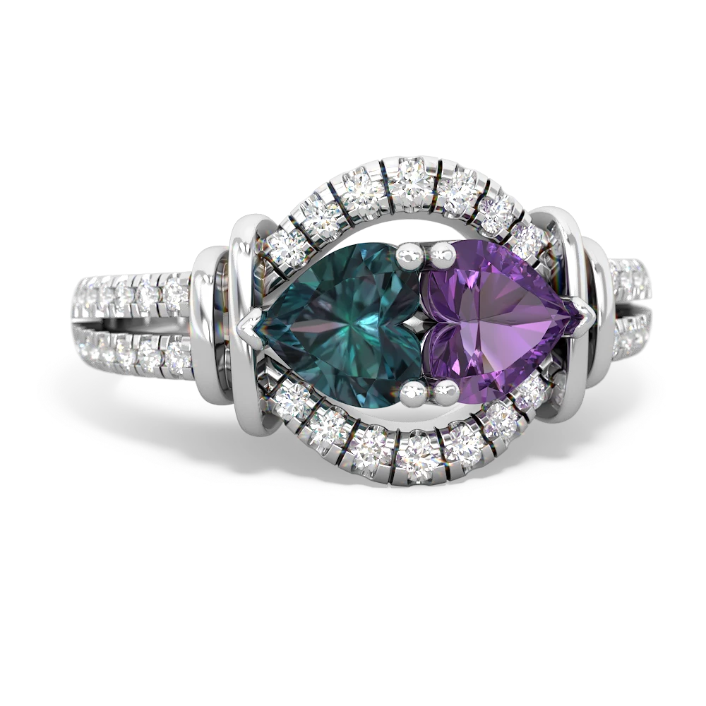 Alexandrite Art-Deco Keepsake 14K White Gold ring R5630