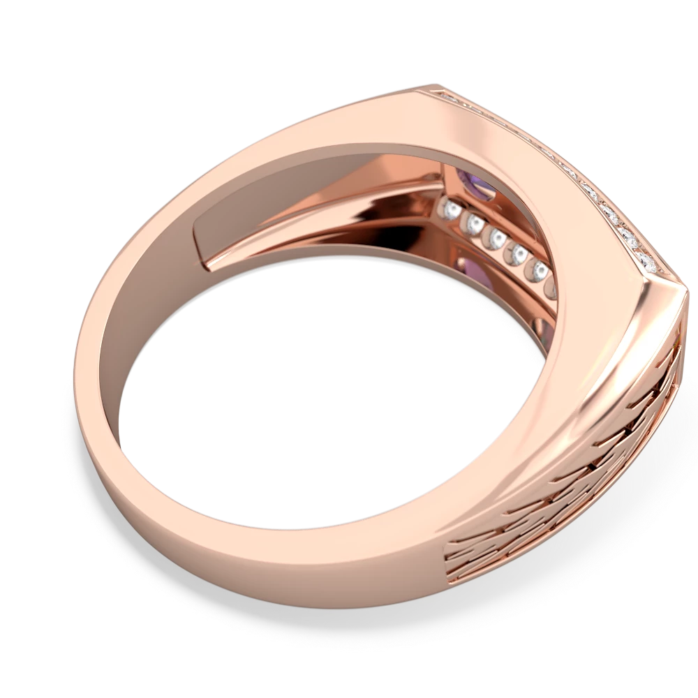 Alexandrite Three Stone Tire Tread Men's 14K Rose Gold ring R0520