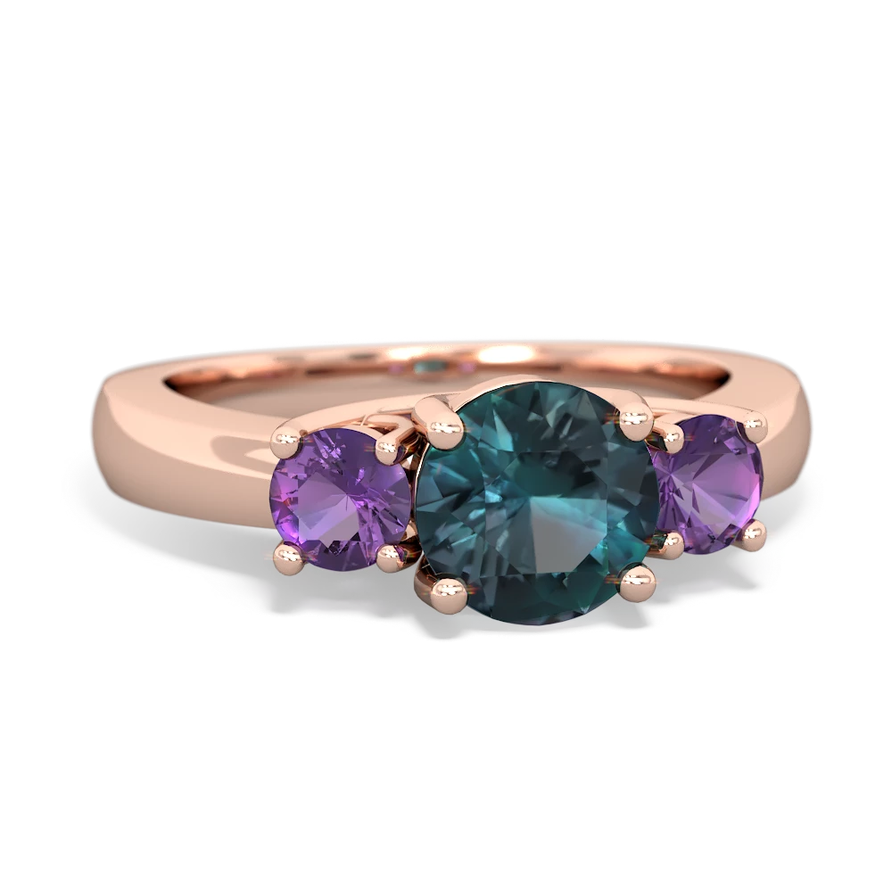 Alexandrite Three Stone Round Trellis 14K Rose Gold ring R4018