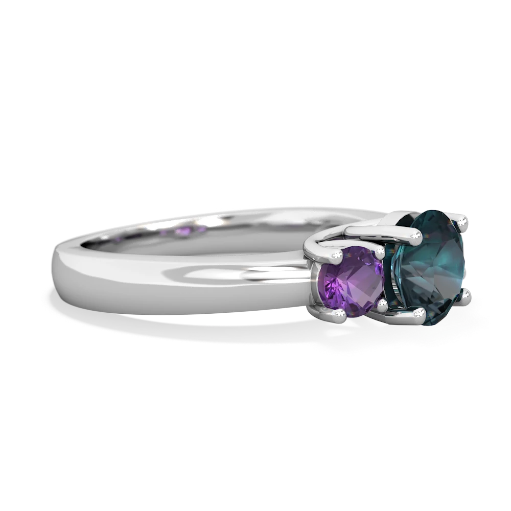 Alexandrite Three Stone Round Trellis 14K White Gold ring R4018