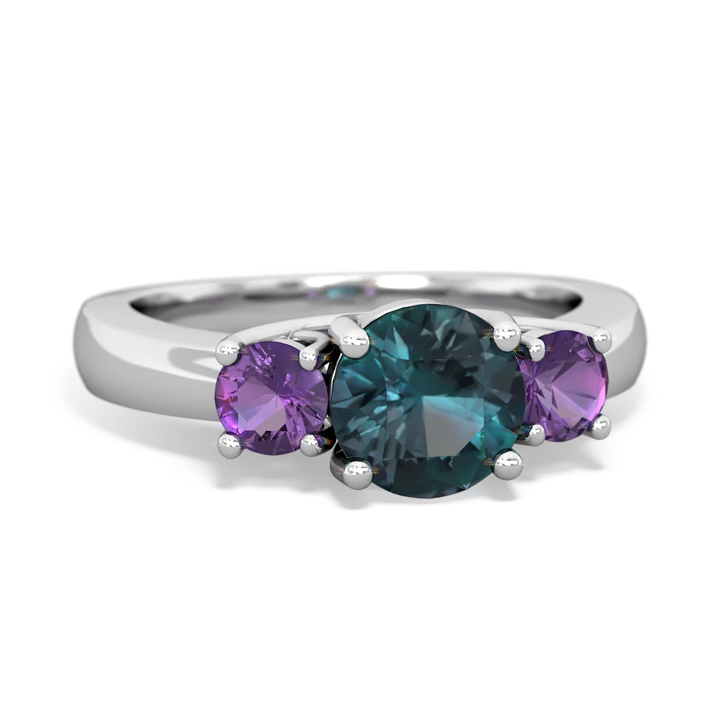 Alexandrite Three Stone Round Trellis 14K White Gold ring R4018