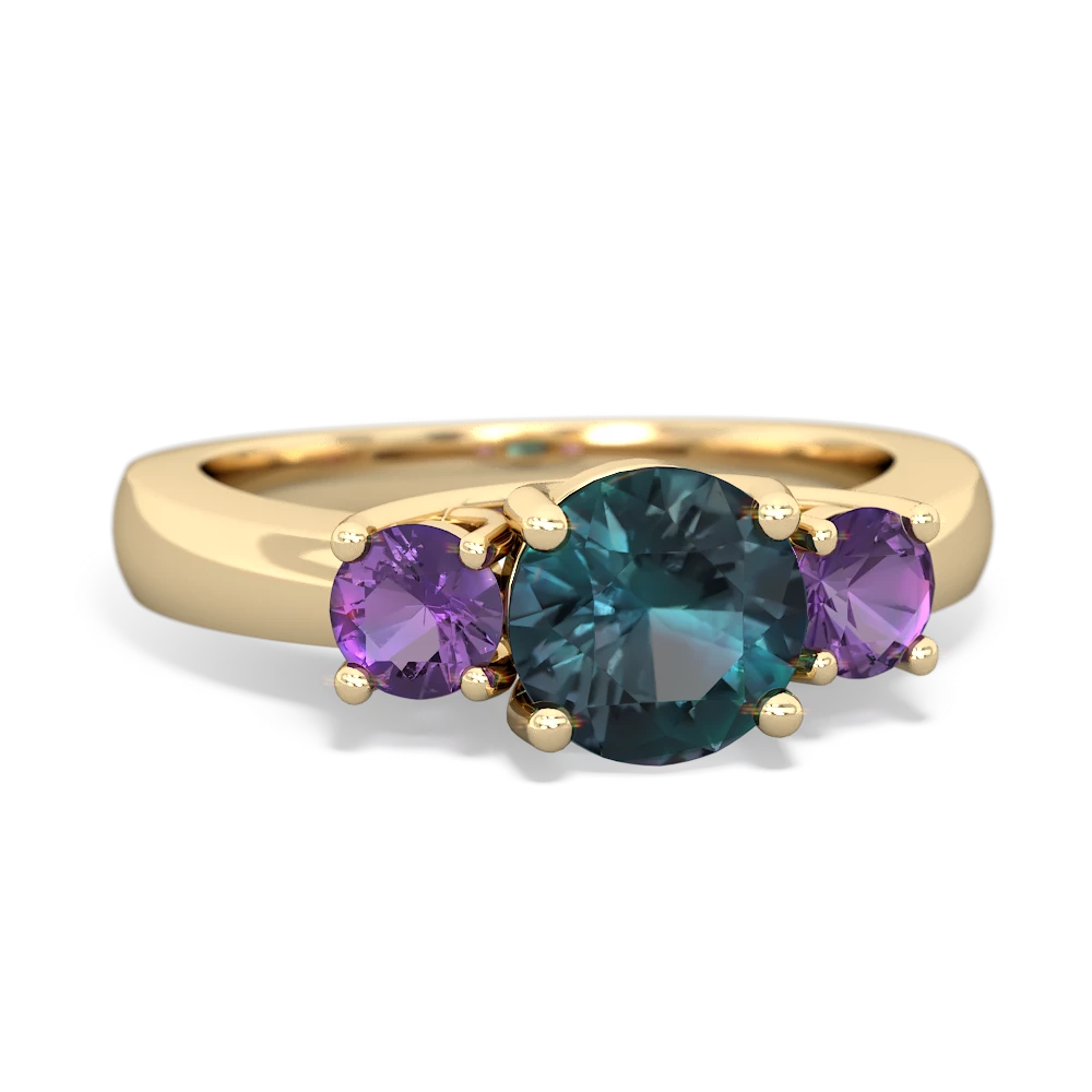 Alexandrite Three Stone Round Trellis 14K Yellow Gold ring R4018