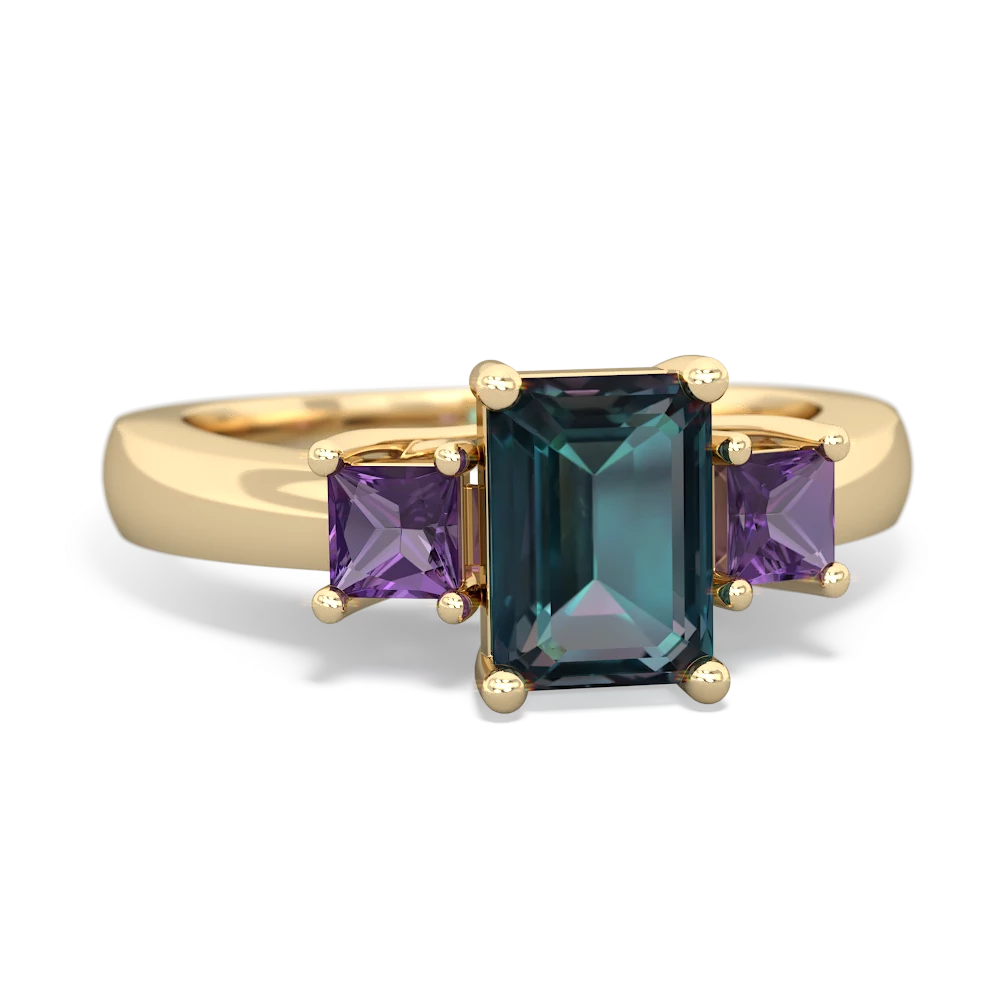 Alexandrite Three Stone Emerald-Cut Trellis 14K Yellow Gold ring R4021