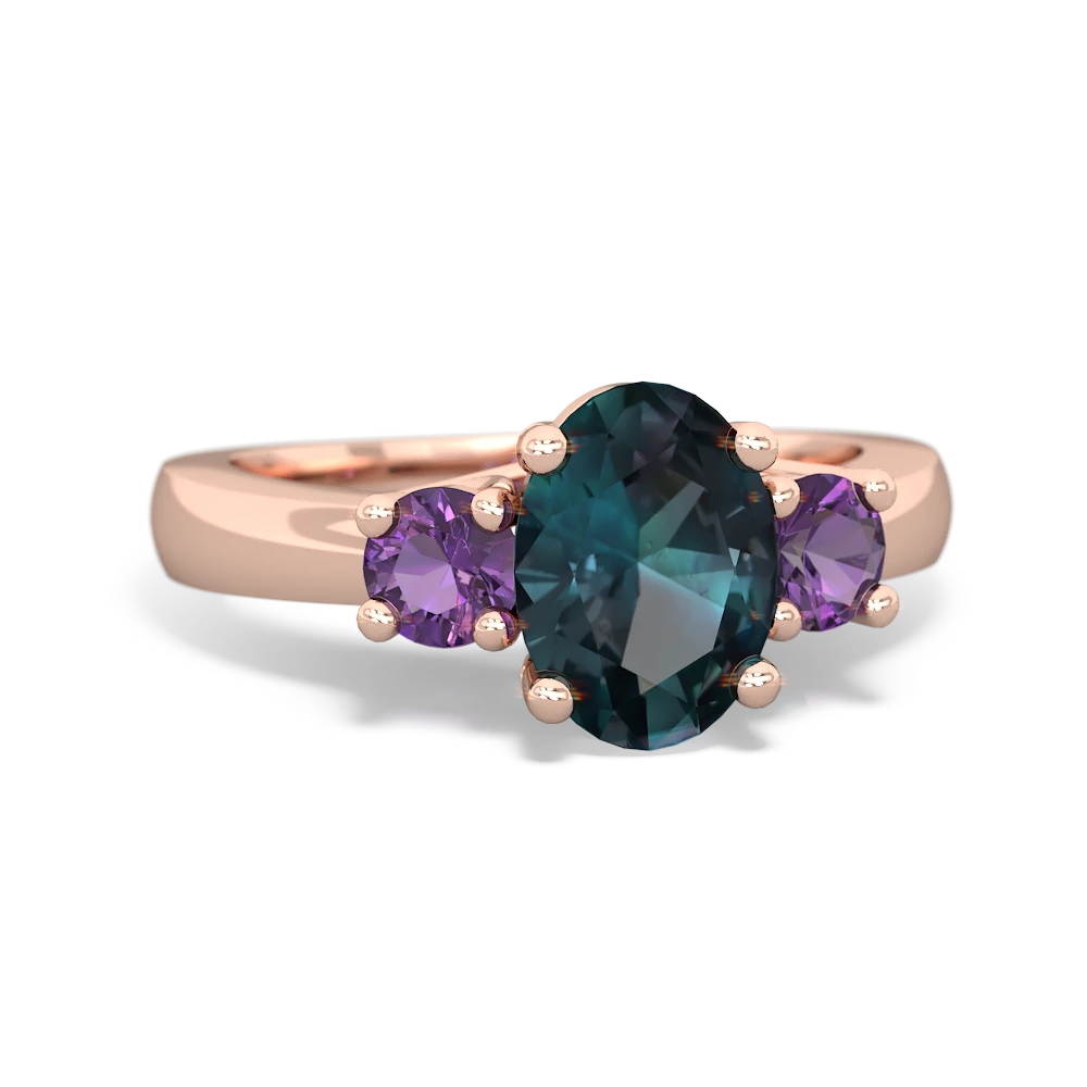 Alexandrite Three Stone Oval Trellis 14K Rose Gold ring R4024