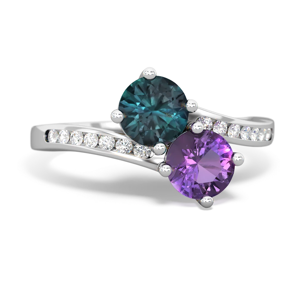 Alexandrite Channel Set Two Stone 14K White Gold ring R5303