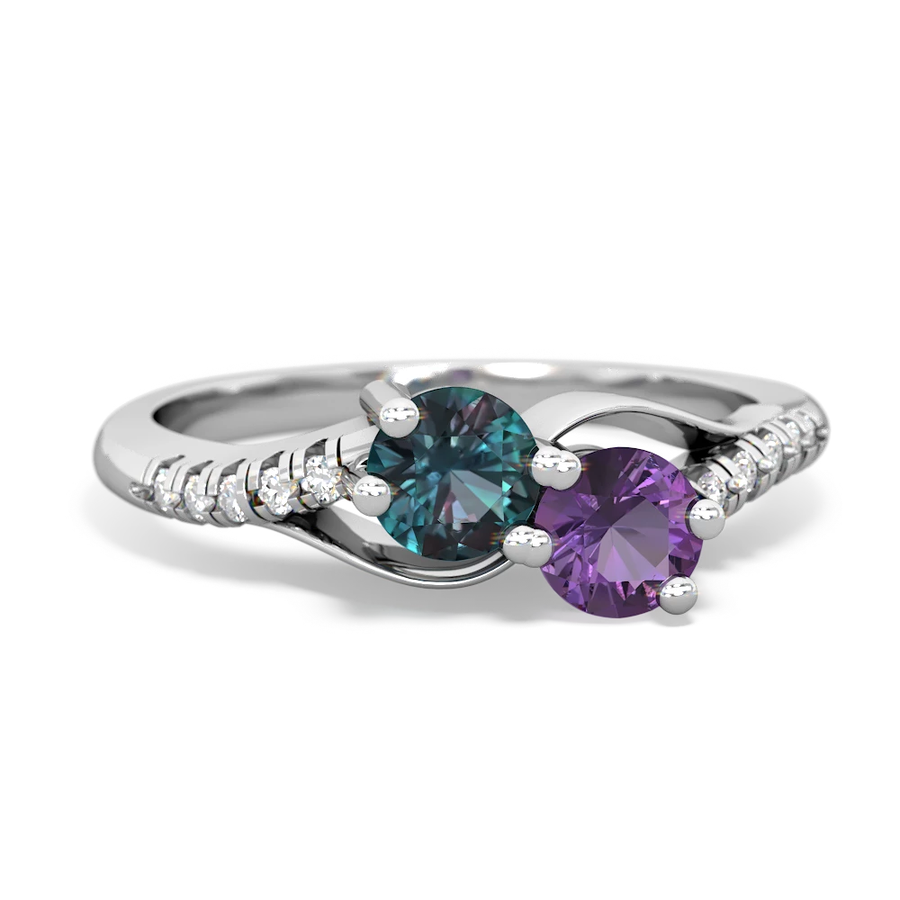 Alexandrite Infinity Pave Two Stone 14K White Gold ring R5285