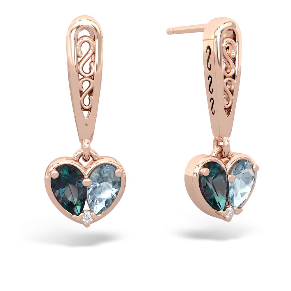 Alexandrite Filligree Heart 14K Rose Gold earrings E5070