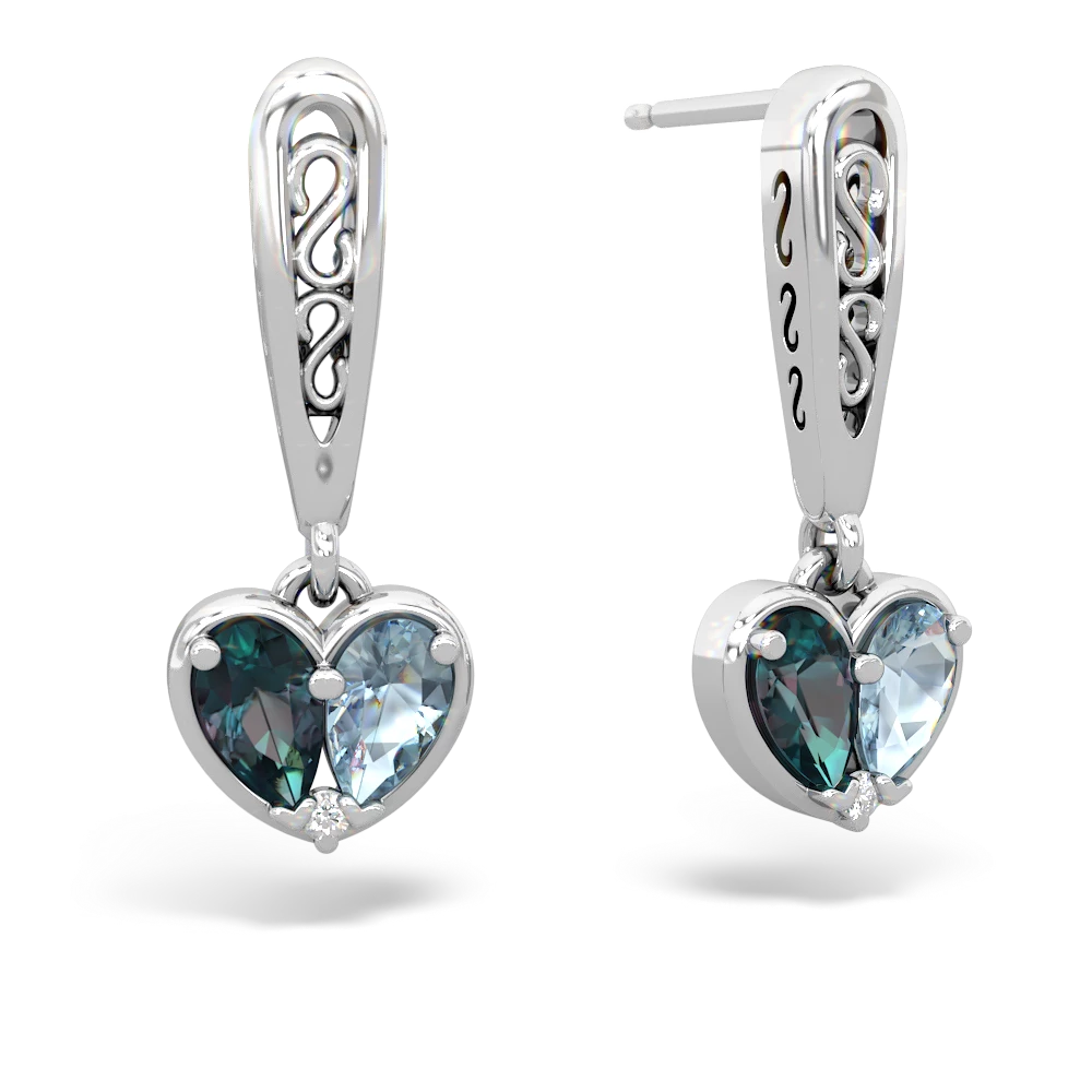 Alexandrite Filligree Heart 14K White Gold earrings E5070