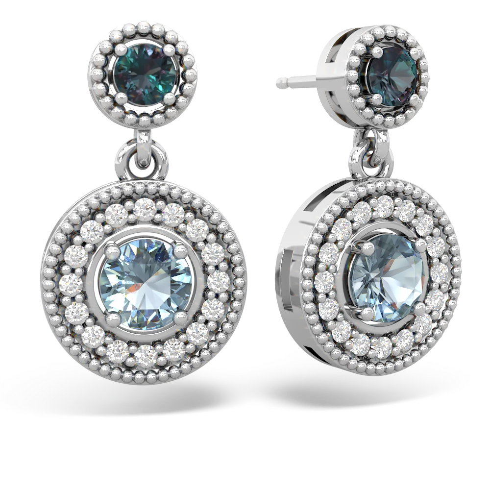 Alexandrite Halo Dangle 14K White Gold earrings E5319