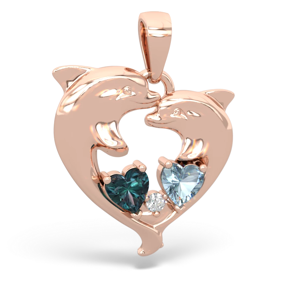 Alexandrite Dolphin Heart 14K Rose Gold pendant P5820