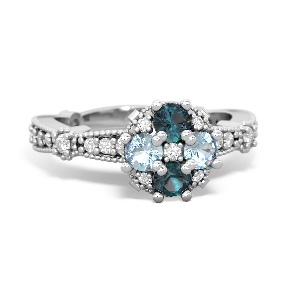 Alexandrite Sparkling Tiara Cluster 14K White Gold ring R26293RD