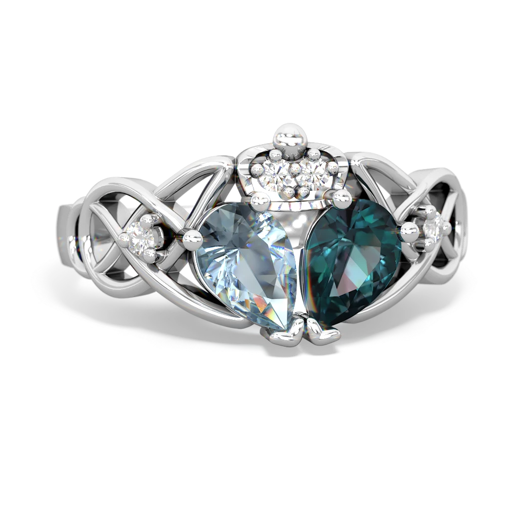 Alexandrite 'One Heart' Celtic Knot Claddagh 14K White Gold ring R5322