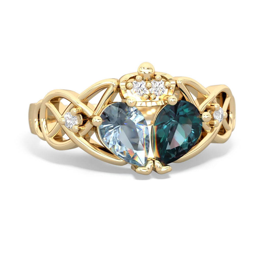 Alexandrite 'One Heart' Celtic Knot Claddagh 14K Yellow Gold ring R5322