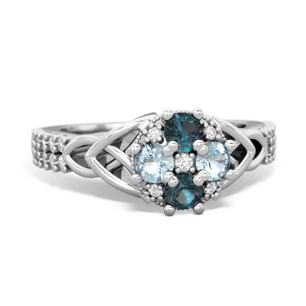 Alexandrite Celtic Knot Cluster Engagement 14K White Gold ring R26443RD