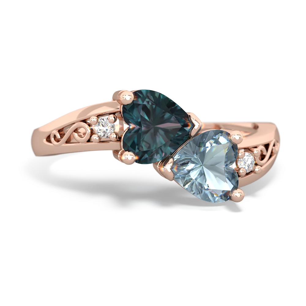 Alexandrite Snuggling Hearts 14K Rose Gold ring R2178