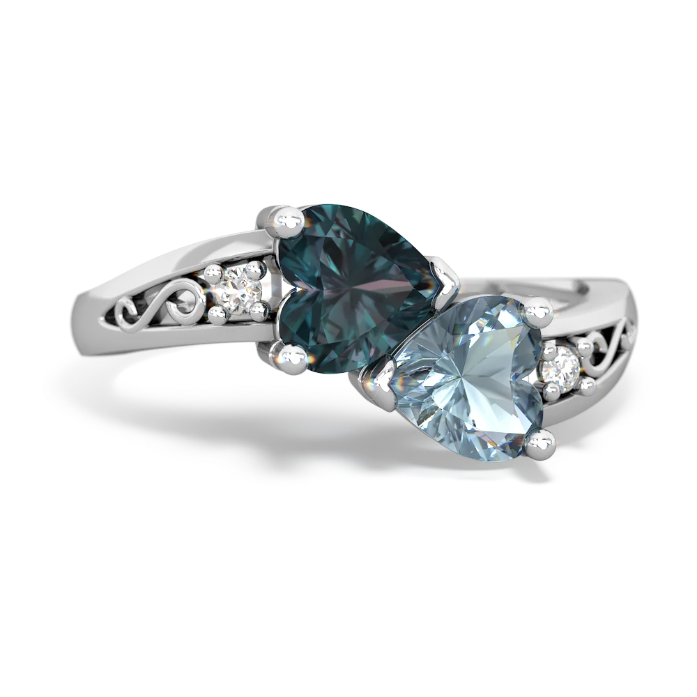 Alexandrite Snuggling Hearts 14K White Gold ring R2178