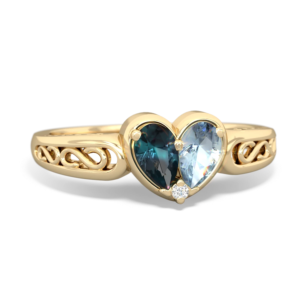 Alexandrite Filligree 'One Heart' 14K Yellow Gold ring R5070