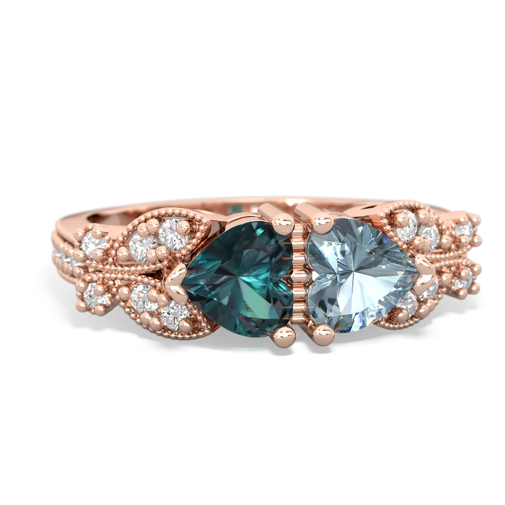 Alexandrite Diamond Butterflies 14K Rose Gold ring R5601