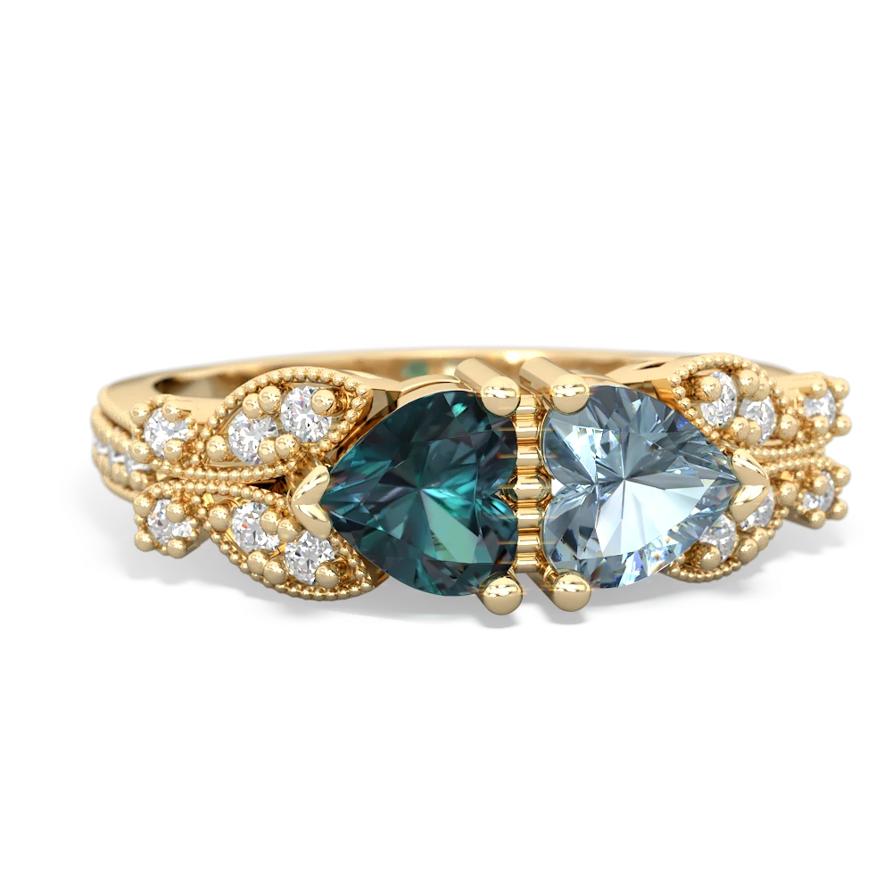 Alexandrite Diamond Butterflies 14K Yellow Gold ring R5601