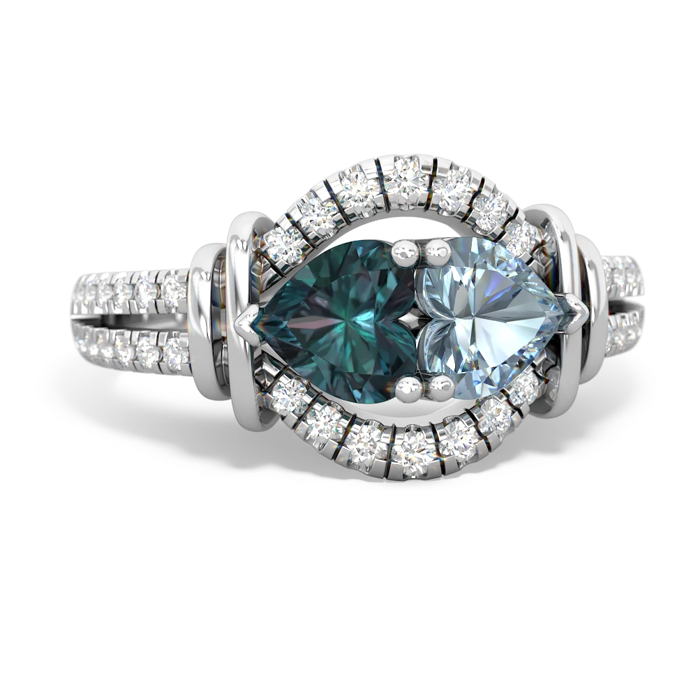 Alexandrite Art-Deco Keepsake 14K White Gold ring R5630