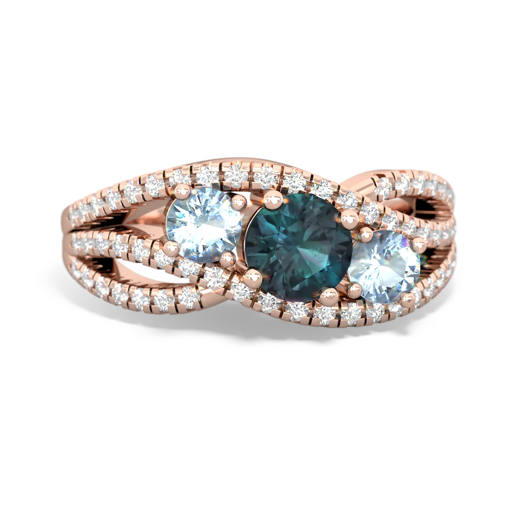 Alexandrite Three Stone Aurora 14K Rose Gold ring R3080