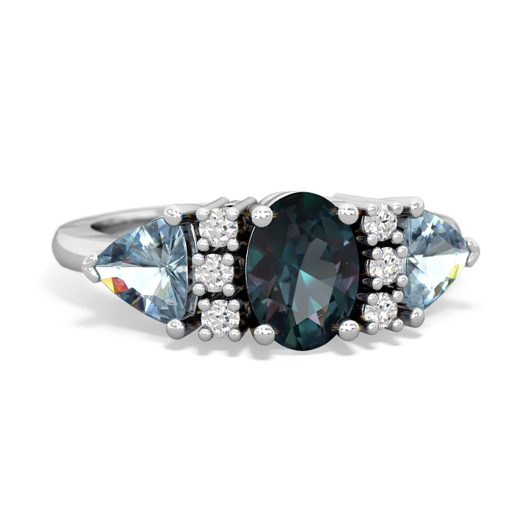 Alexandrite Antique Style Three Stone 14K White Gold ring R2186