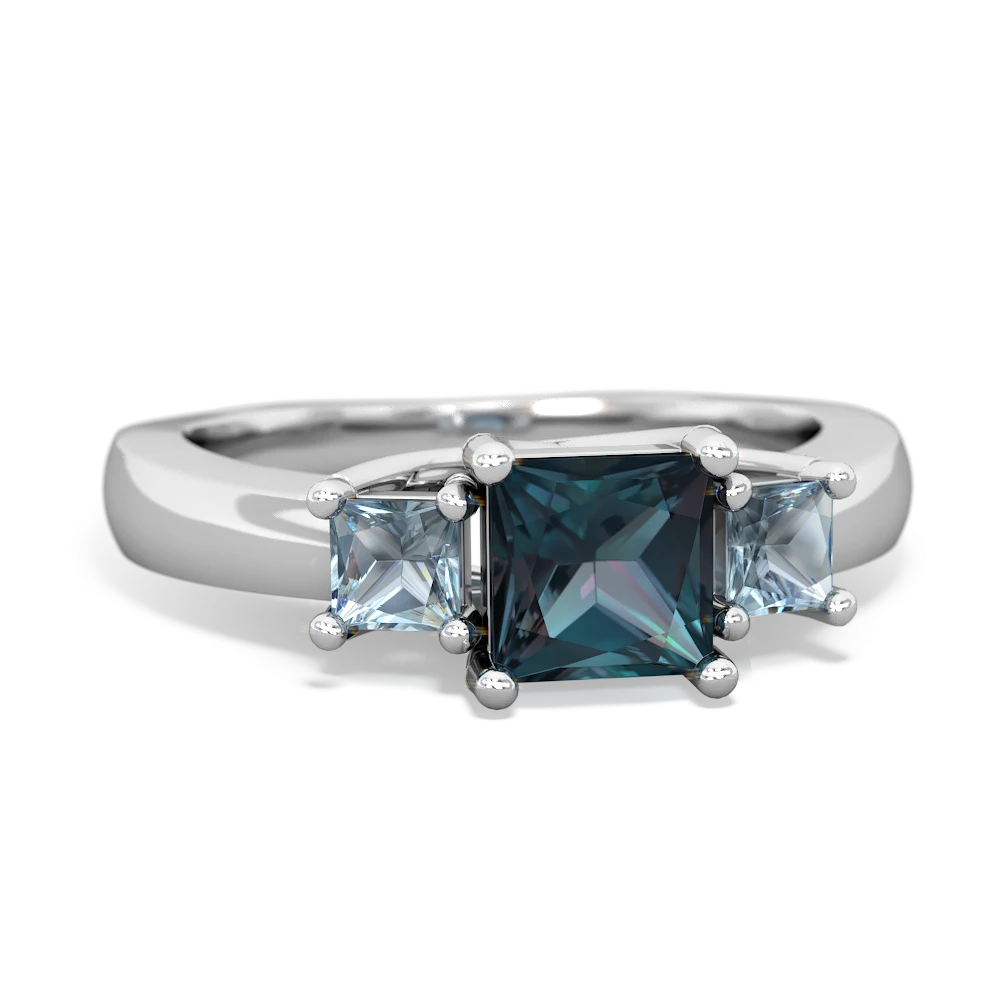 Alexandrite Three Stone Trellis 14K White Gold ring R4015