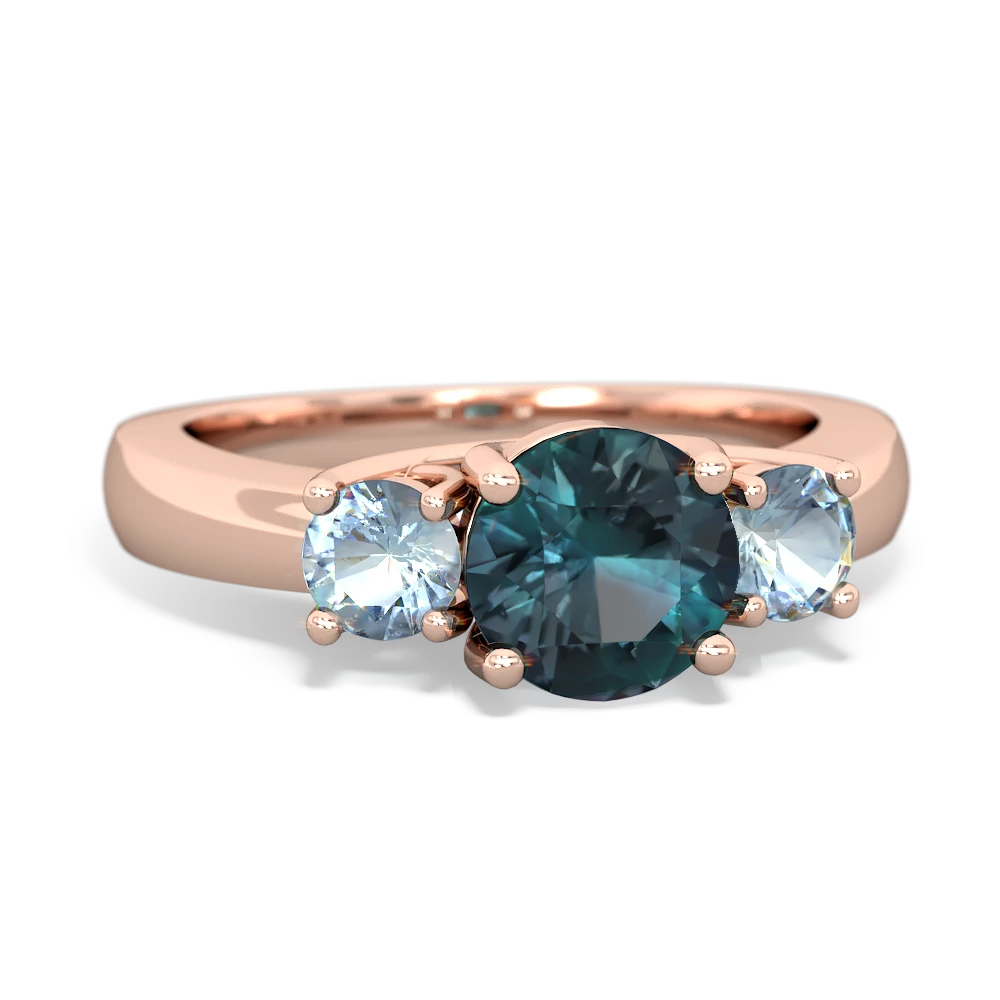 Alexandrite Three Stone Round Trellis 14K Rose Gold ring R4018