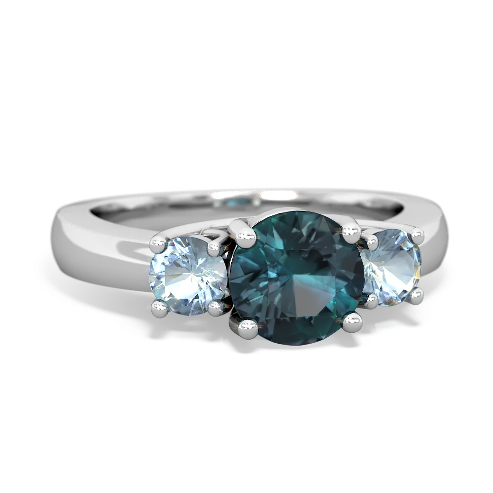 Alexandrite Three Stone Round Trellis 14K White Gold ring R4018